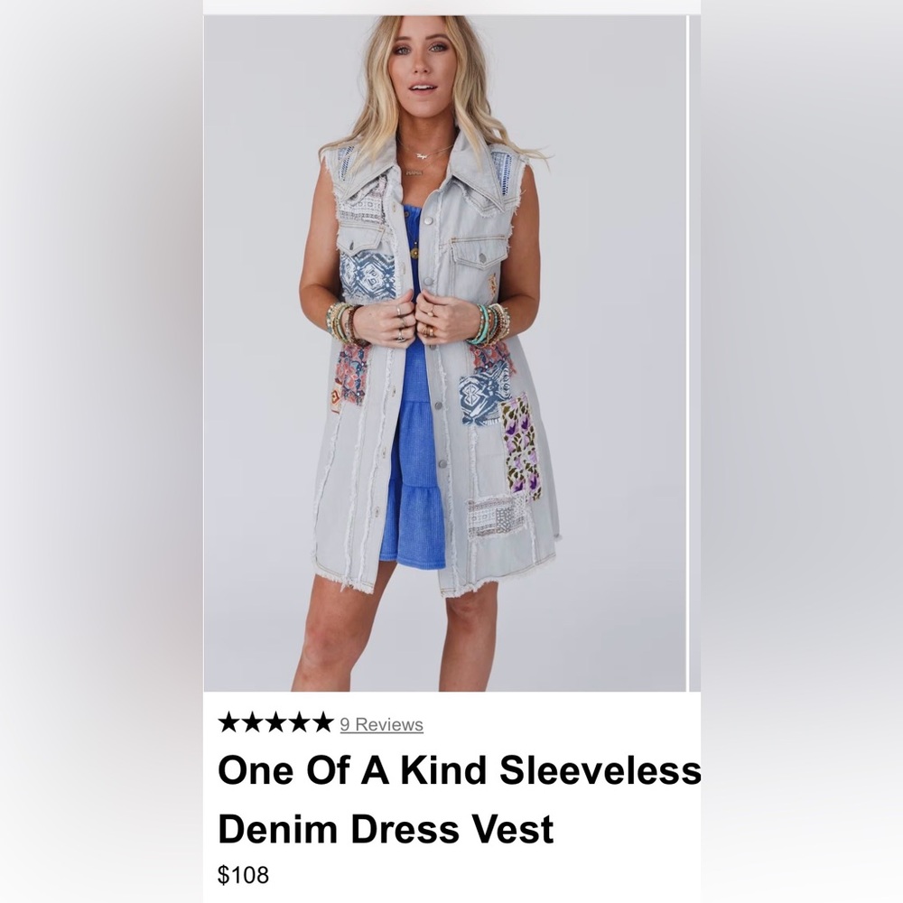 Pol Hit the streets One Of A Kind Sleeveless Denim Dress Vest Size L - Picture 5 of 5